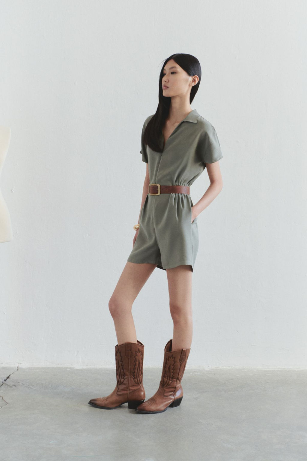 TRENDYOLMILLA Limited Edition Haki Beli Lastikli Fermuar Detayl? Modal Mini Dokuma Tulum TWOSS25TU00026 фото 7