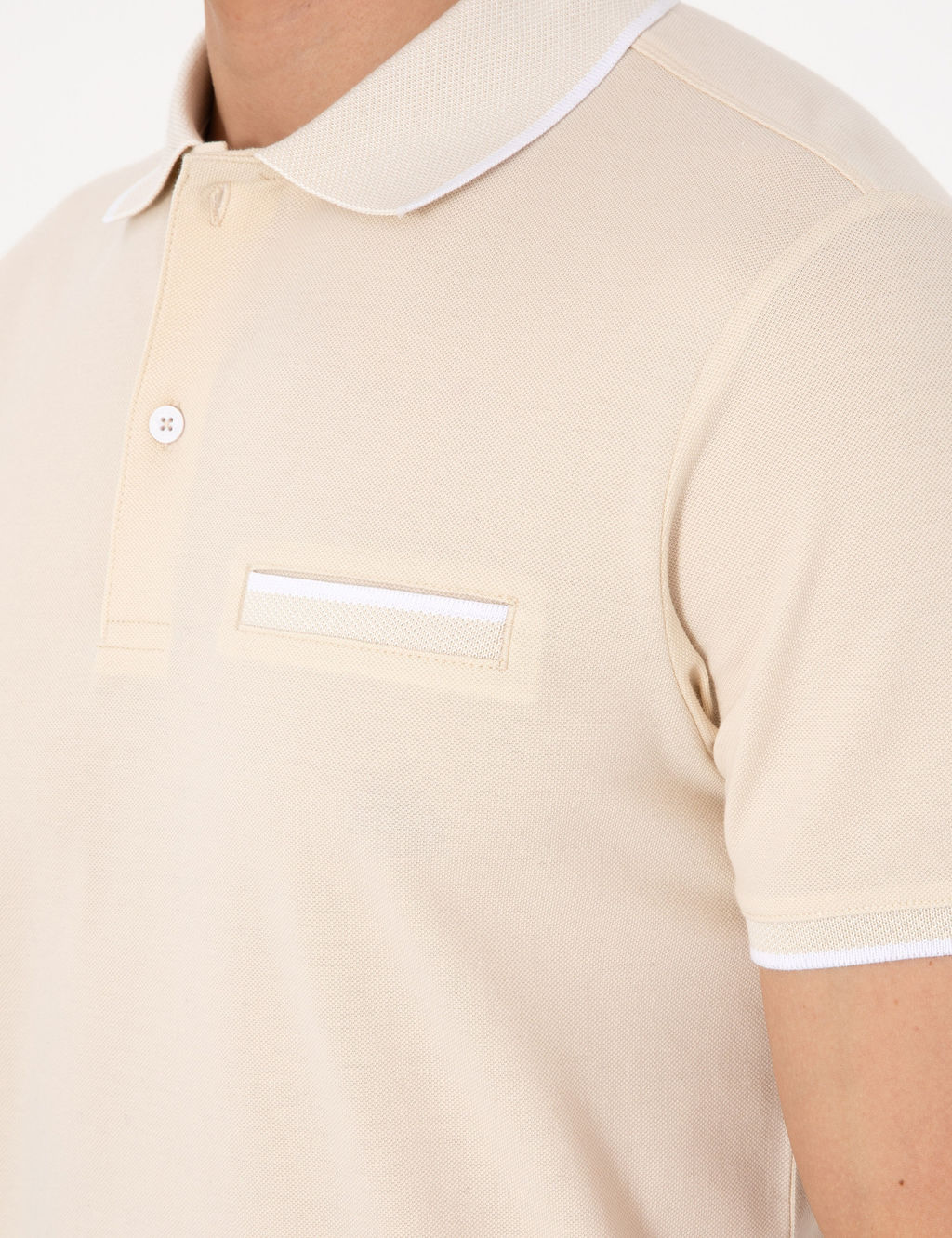 Bej Slim Fit %100 Pamuk D__meli Polo Yaka Ti__rt