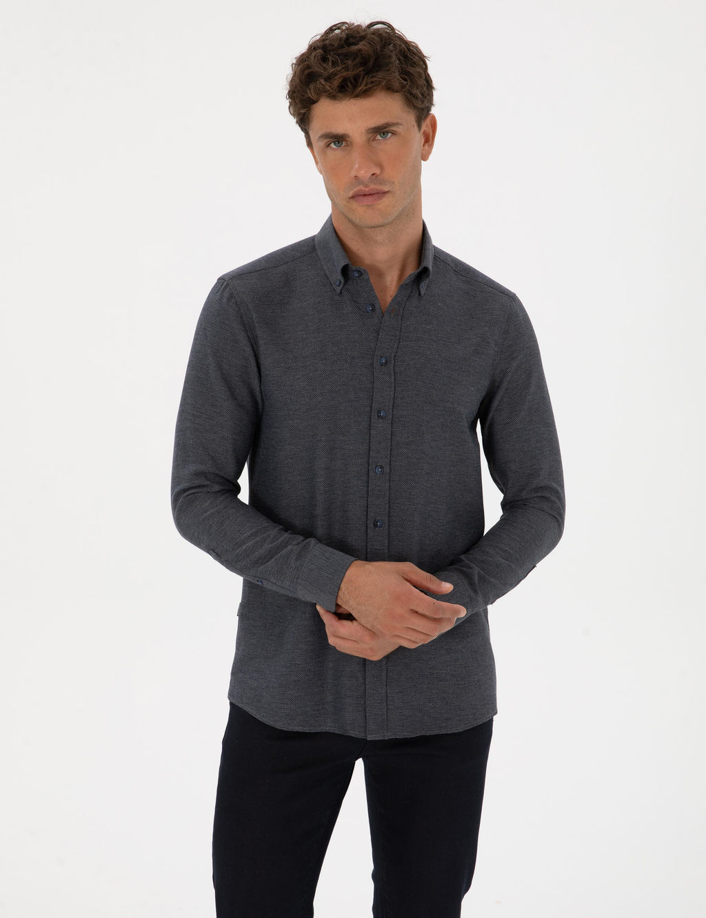 Lacivert Slim Fit Uzun Kollu G_mlek