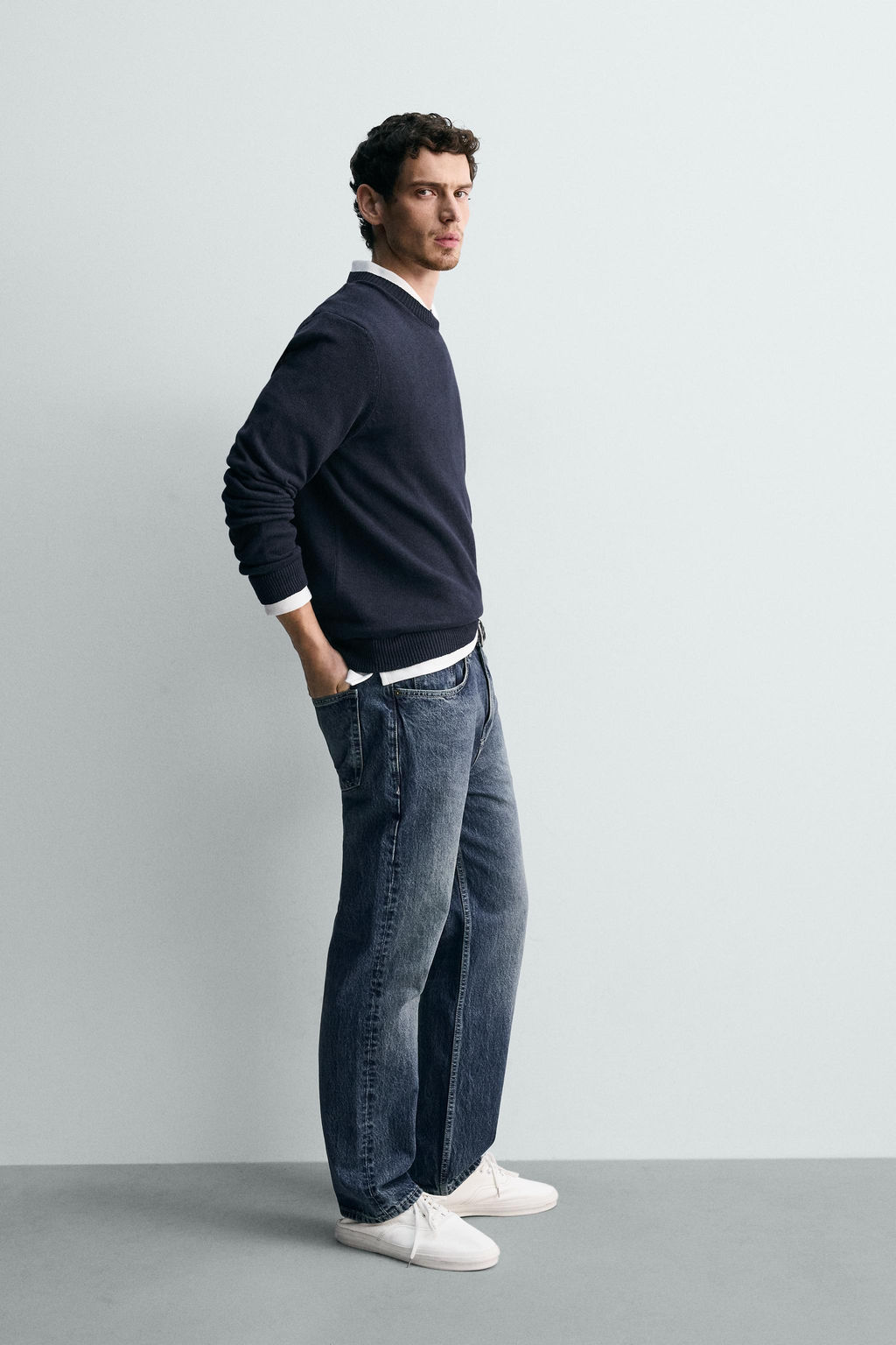 JERSEY REGULAR FIT ALGOD?N - LINO / Marino oscuro - Zara фото 4