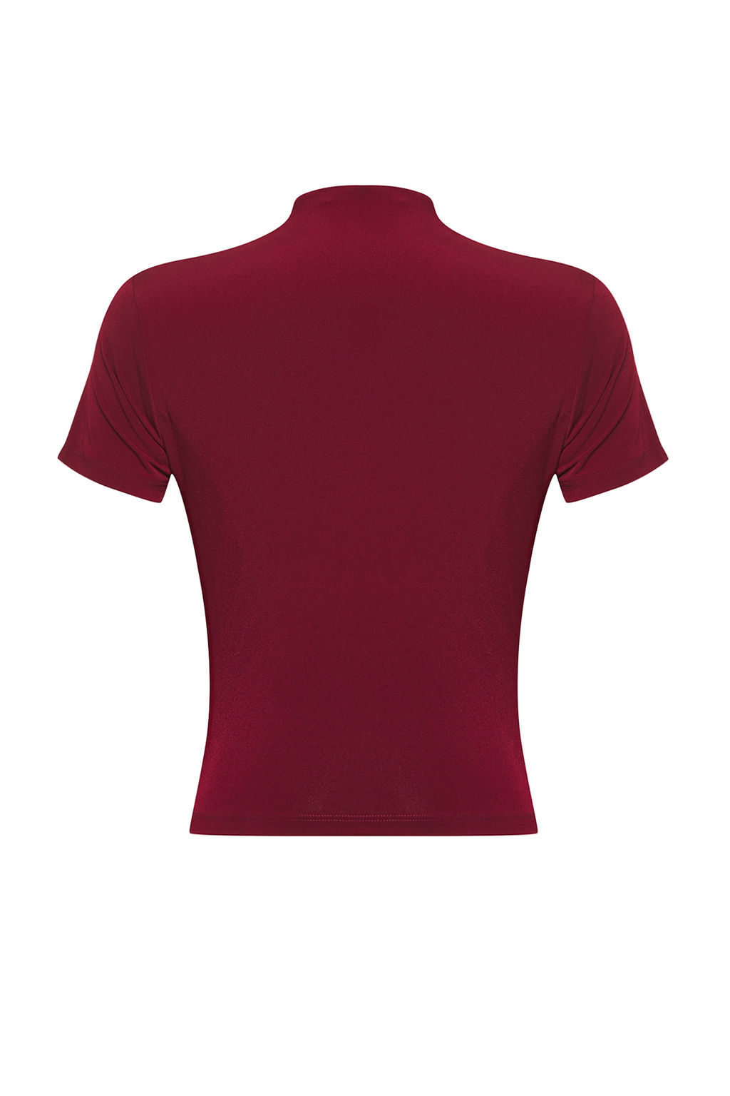 Bordo Drapeli Fitted/Vucuda Oturan K?sa Kollu Dik Yaka Esnek Orme Bluz TWOSS24BZ00426