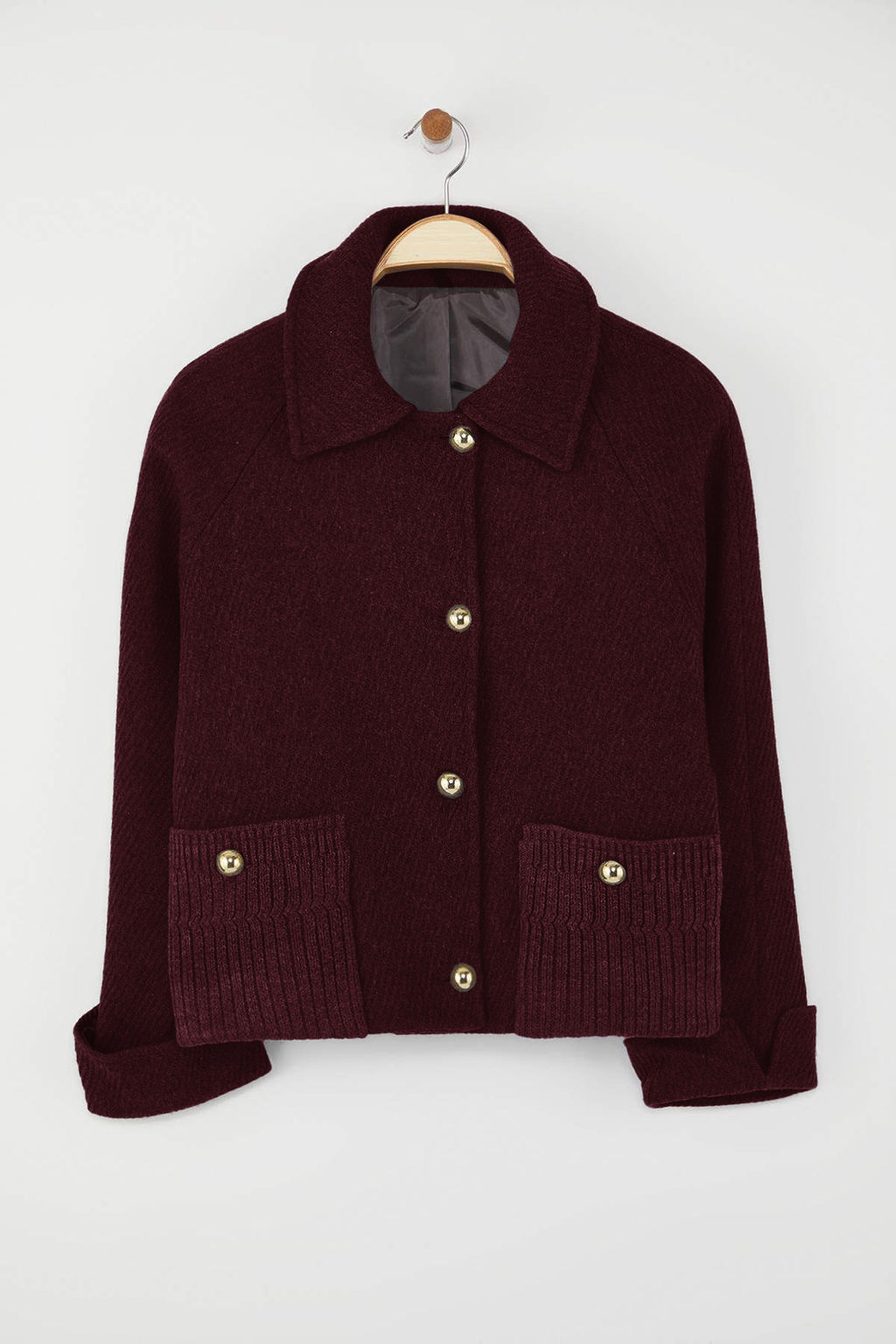 Gri Regular Kal?p Kase Triko Cep Detayl? Ince Ceket Mont TWOAW26MO00113 - Trendyolmilla фото 10