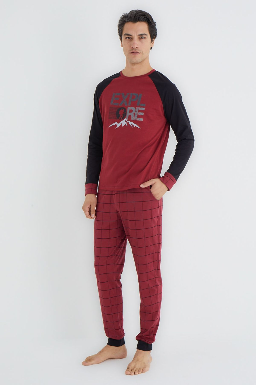TRENDYOL MAN Bordo Ekose Regular Fit Orme Pijama Tak?m? TMNAW25PT00066 - Trendyolmilla фото 3