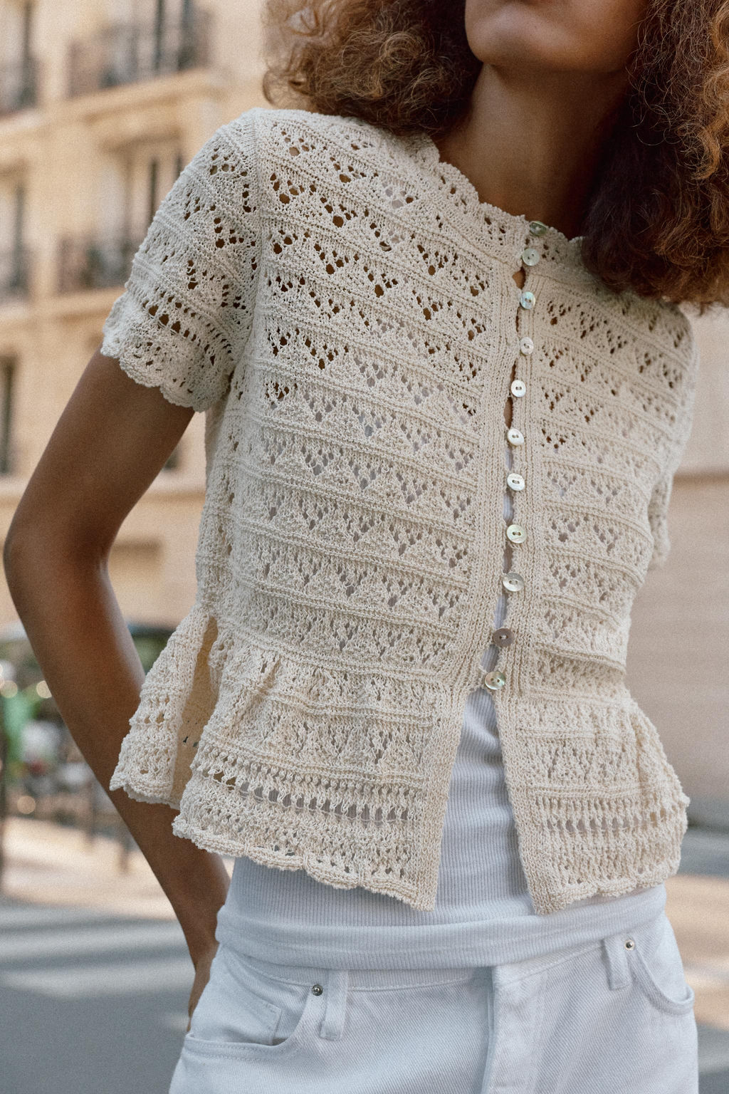 CHAQUETA PUNTO POINTELLE MANGA CORTA / Crudo - Zara фото 5