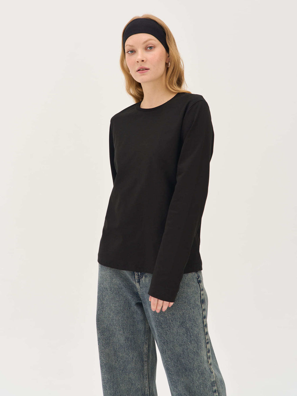 Лонгслив из 100% хлопка "Уголь" женский