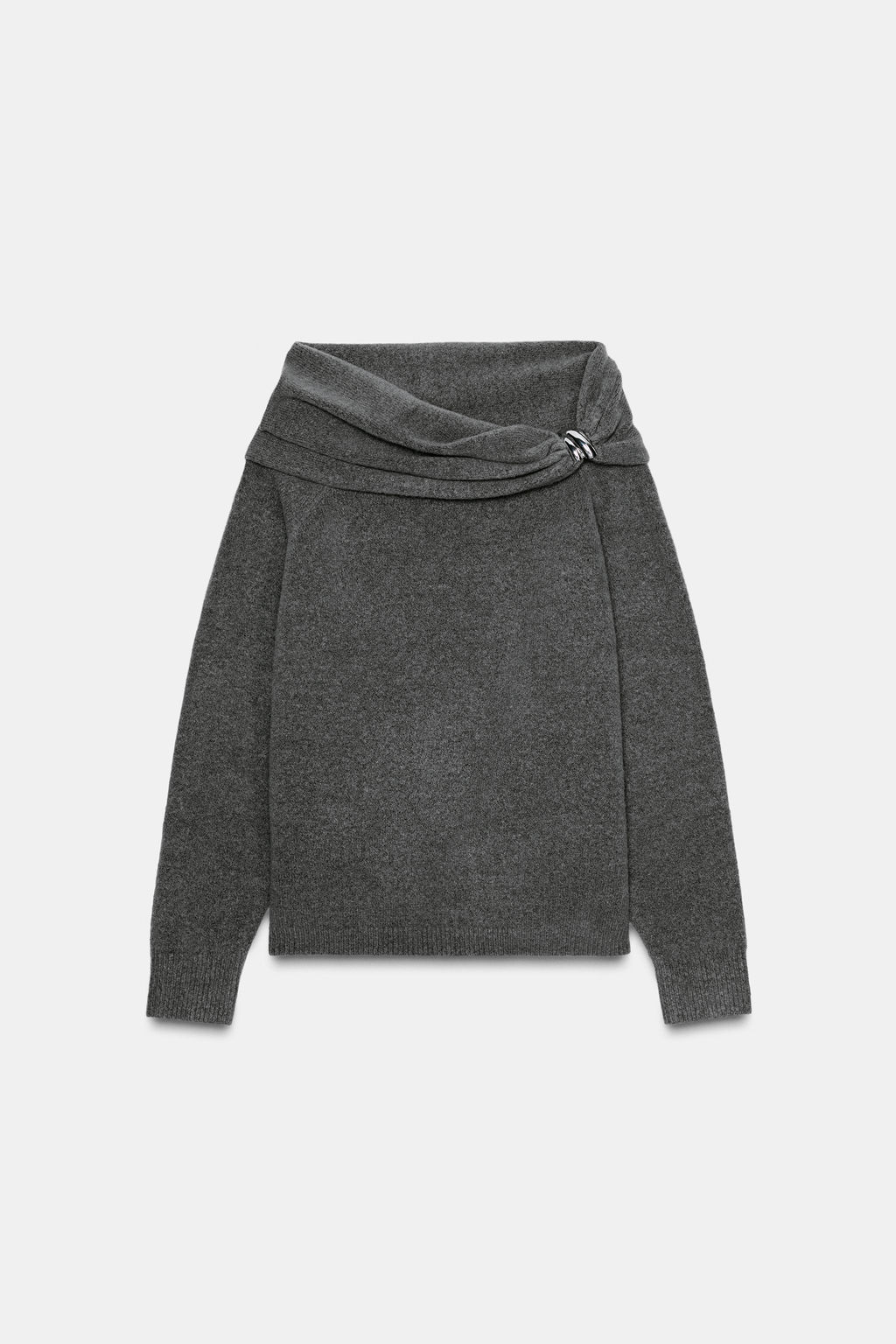 KNIT OFF-THE-SHOULDER SWEATER WITH METAL APPLIQU_