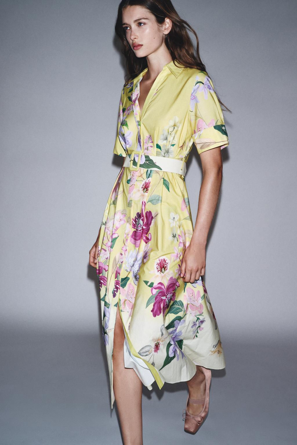 FLORAL PRINT MIDI DRESS WITH BELT - Zara фото 2