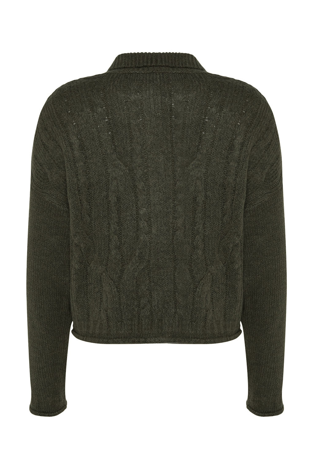 Haki Crop Yumusak Dokulu Fermuarl? Sac Orgulu Triko H?rka TWOAW24HI00202