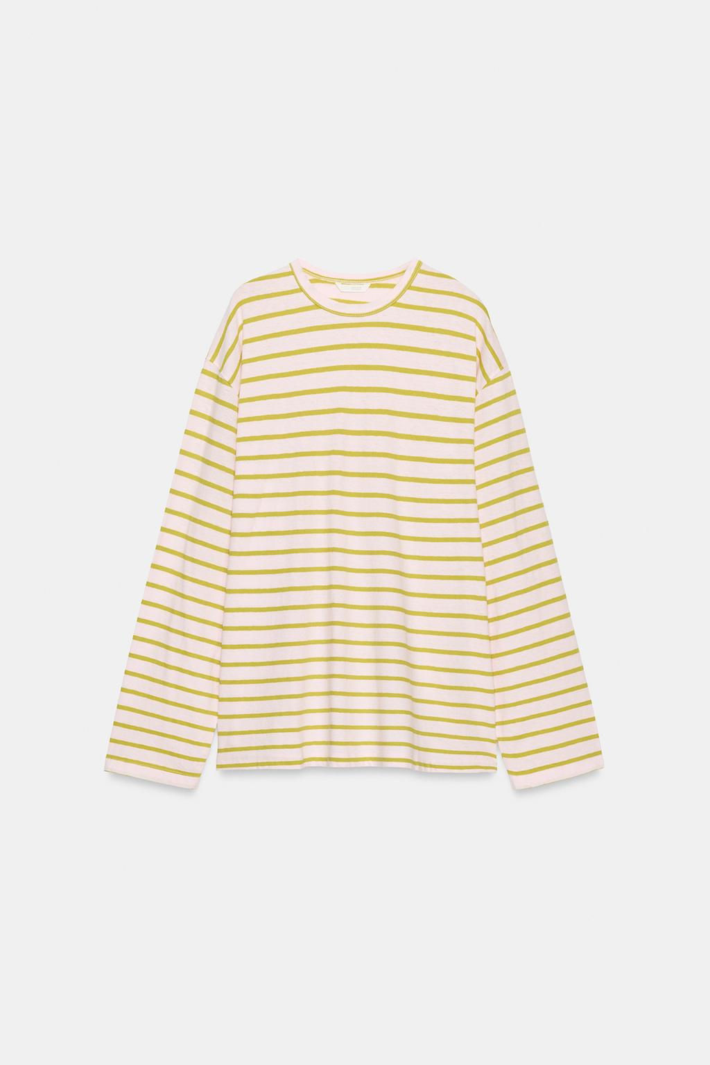 CAMISETA ALGOD?N Y LINO RAYAS / Rosa pastel - Zara фото 10
