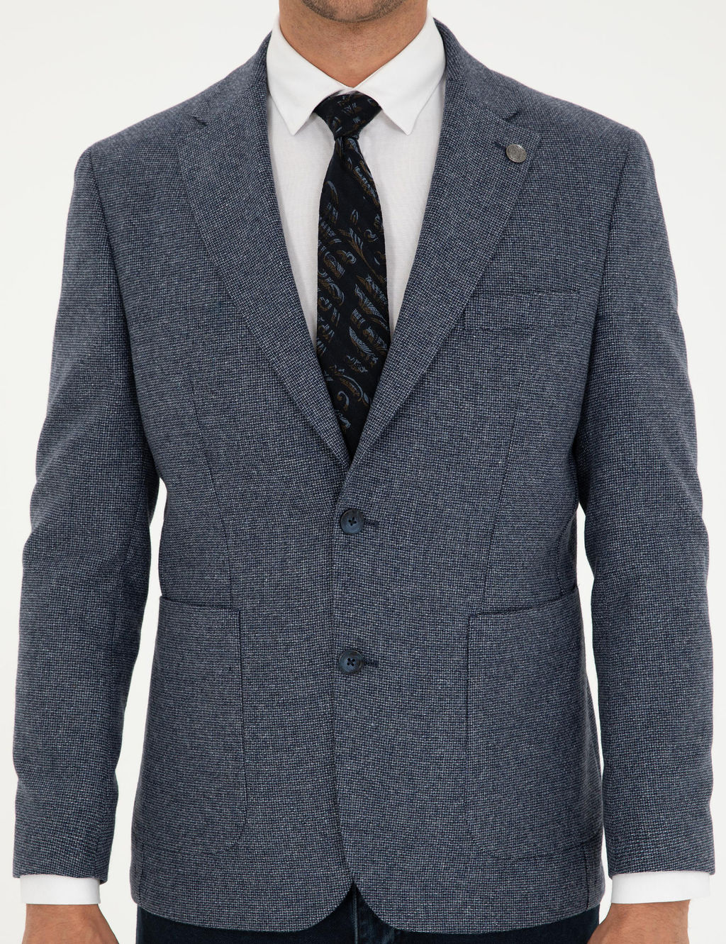 Lacivert Y_n Kar___ml_ Slim Fit Ceket