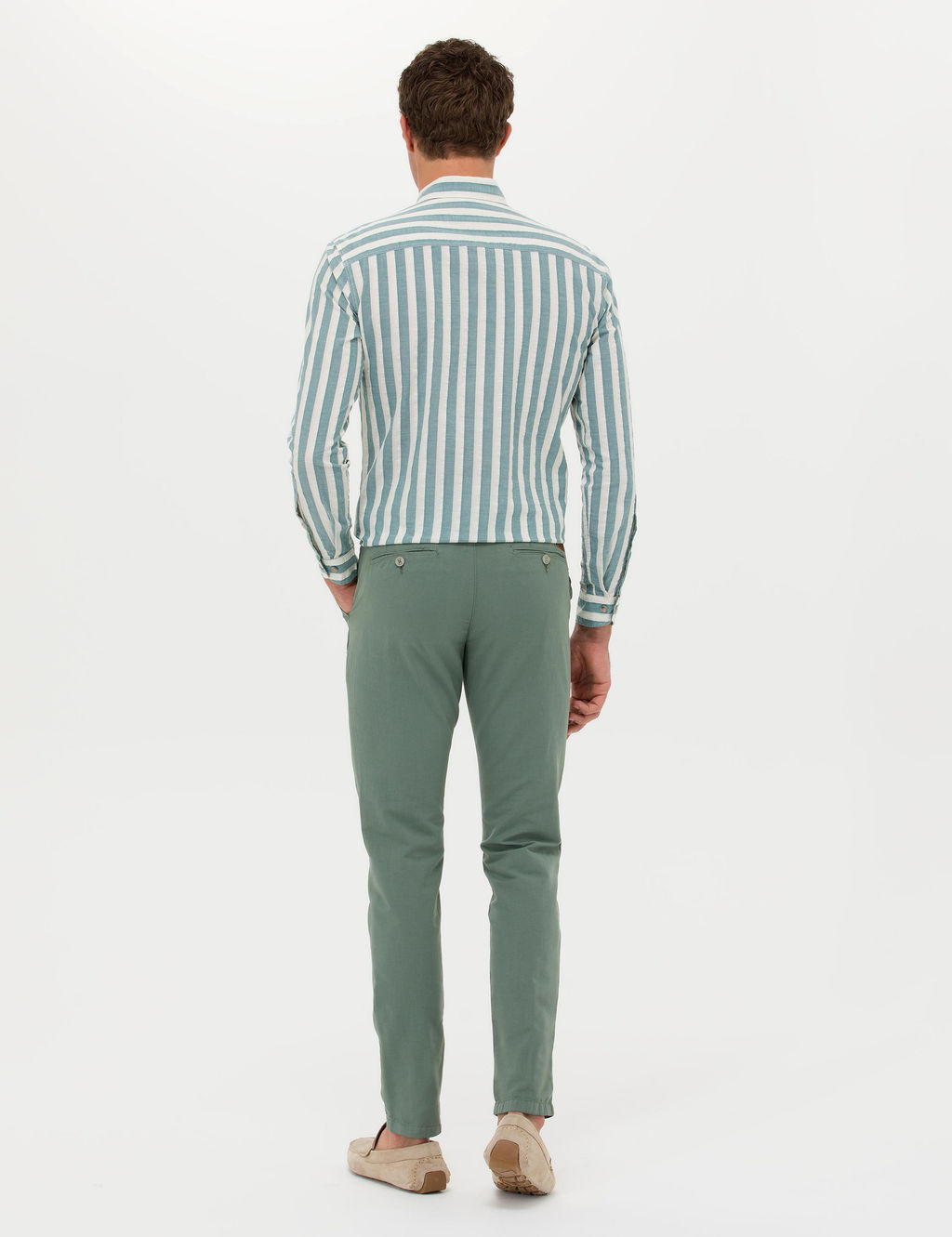 Зеленые брюки узкого кроя из льняной парусины - Cacharel фото 4