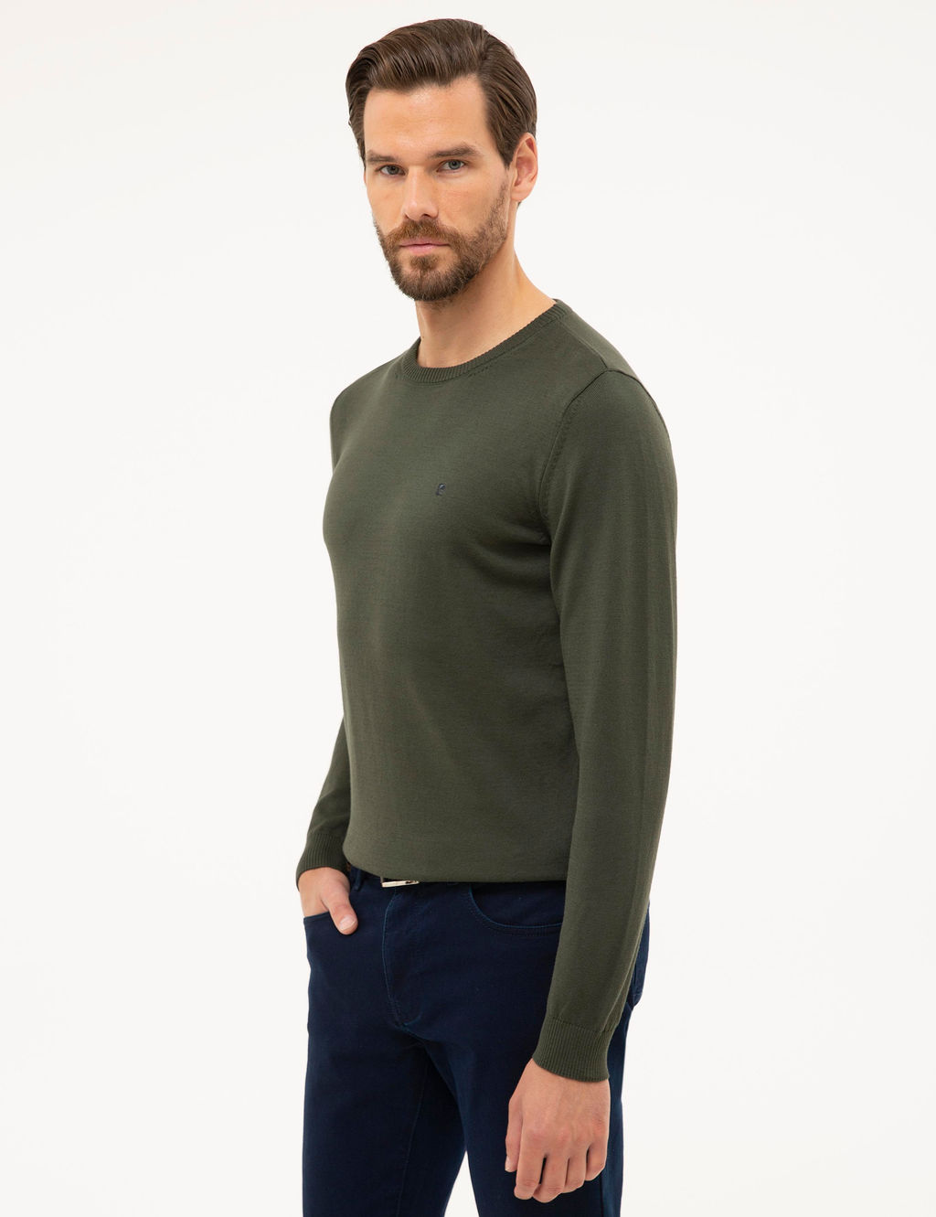 Ye_il Slim Fit Bisiklet Yaka Basic Triko Kazak - Pierre cardin фото 3