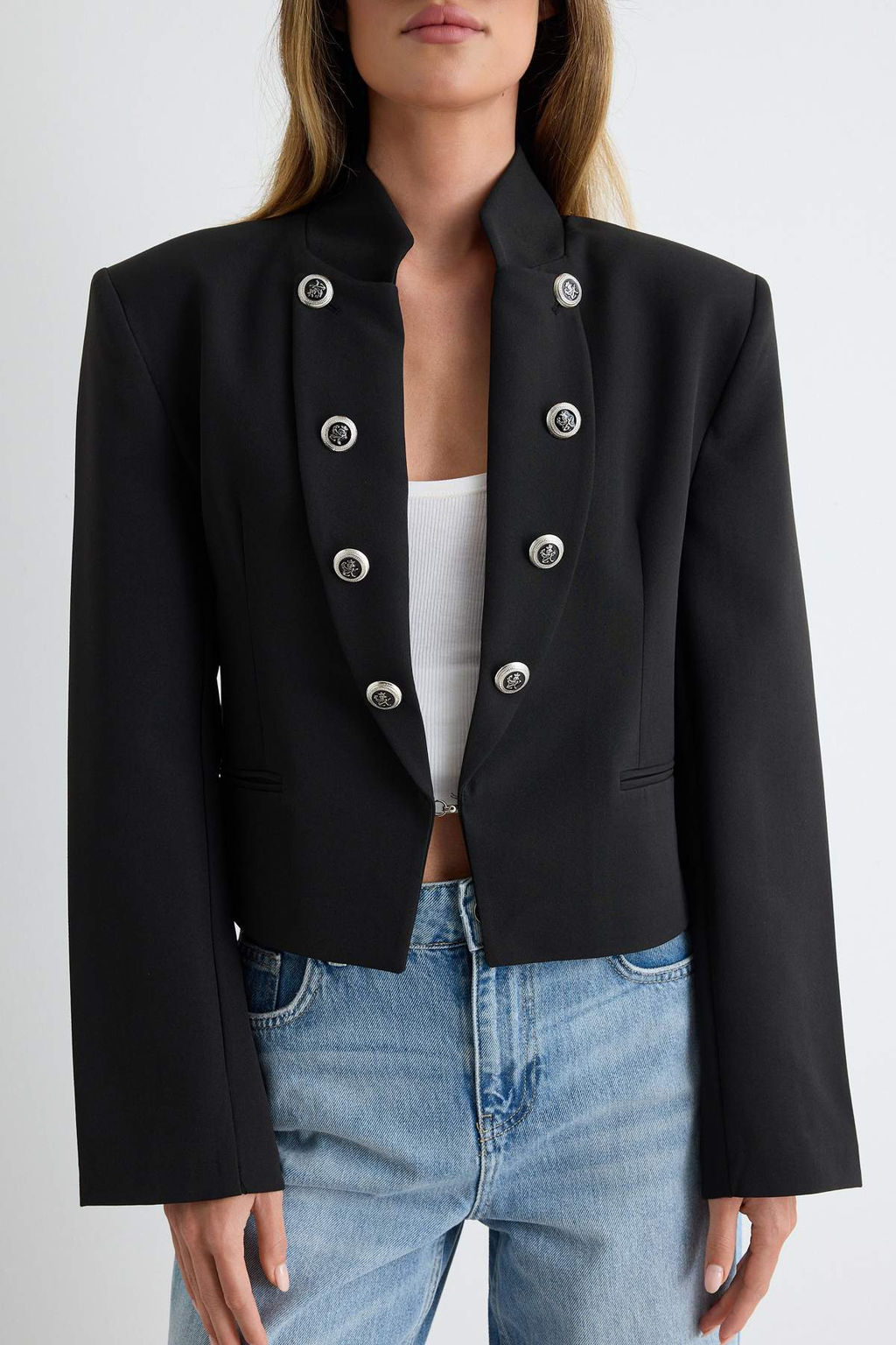 Siyah D__meli Fitted/V_cuda Oturan Blazer Ceket TWOAW27BC00014 - Trendyolmilla фото 3