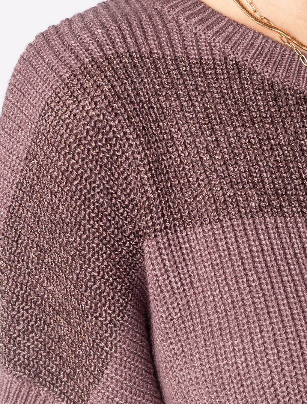 Хлопковый джемпер фактурной вязки с полосками с люрексом - Vilatte фото 2