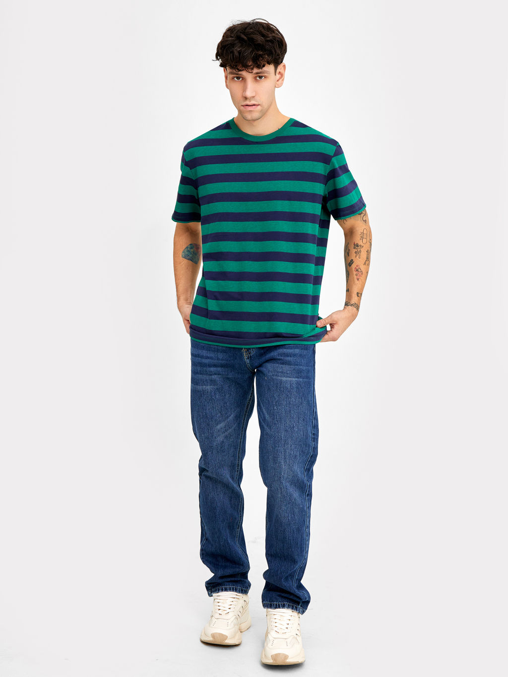 Футболка мужская в сине-зеленую полоску сине -зеленая полоска 111831