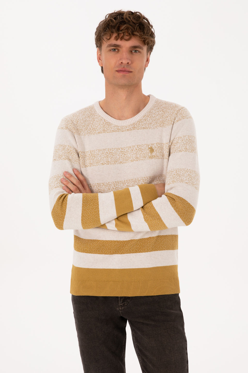 Erkek Regular Fit Bisiklet Yaka Hardal Kazak - U.s. polo assn фото 10