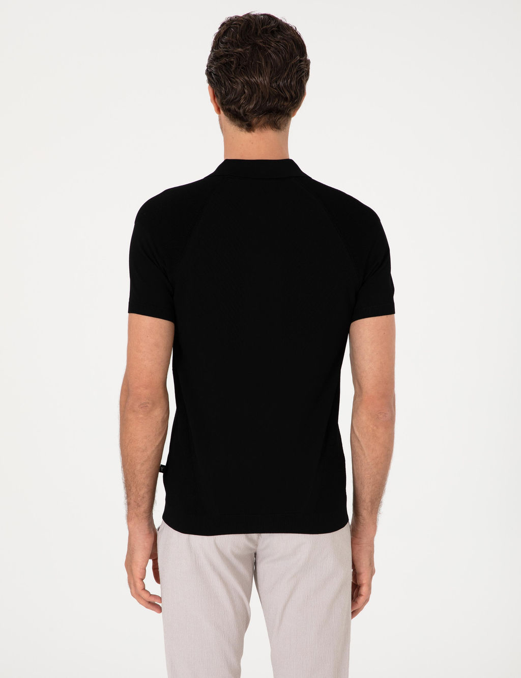 Siyah Slim Fit Fermuarl_ Polo Yaka Triko T-shirt