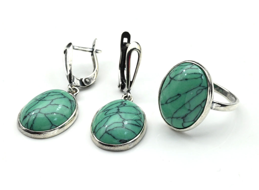 Кольцо Серьги с бирюзой (имитация) размер 17