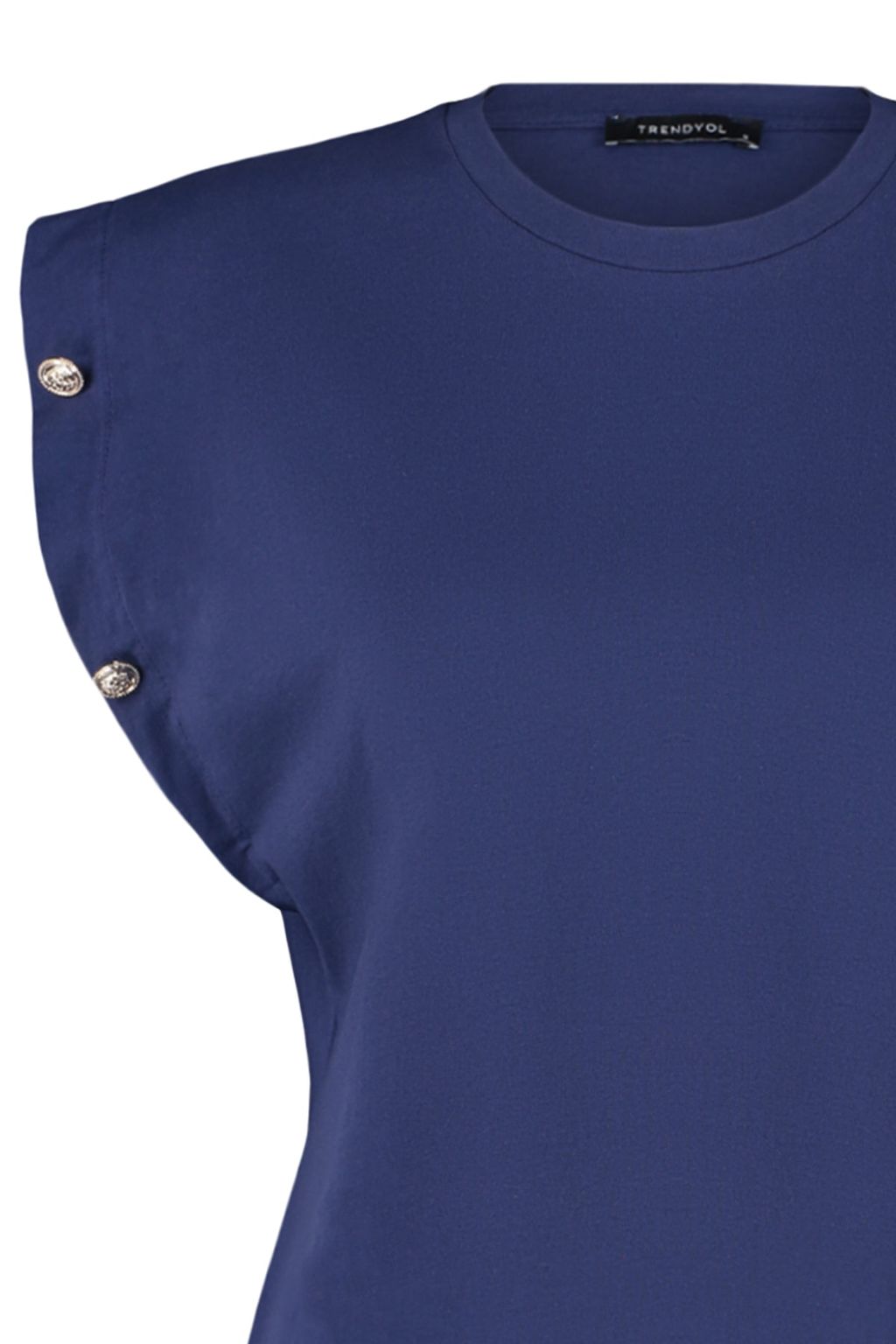 TRENDYOLMILLA Lacivert %100 Pamuk Dugme Detayl? Vatka Gorunumlu Basic Bisiklet Yaka Orme T-Shirt TWOSS23TS00016  фото 7