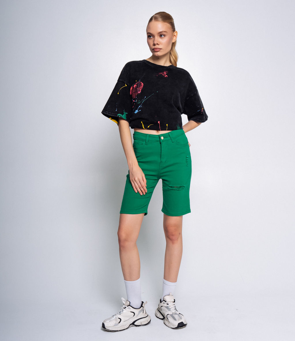 Джинсовые шорты #КТ235, зелёный - Dommod фото 2