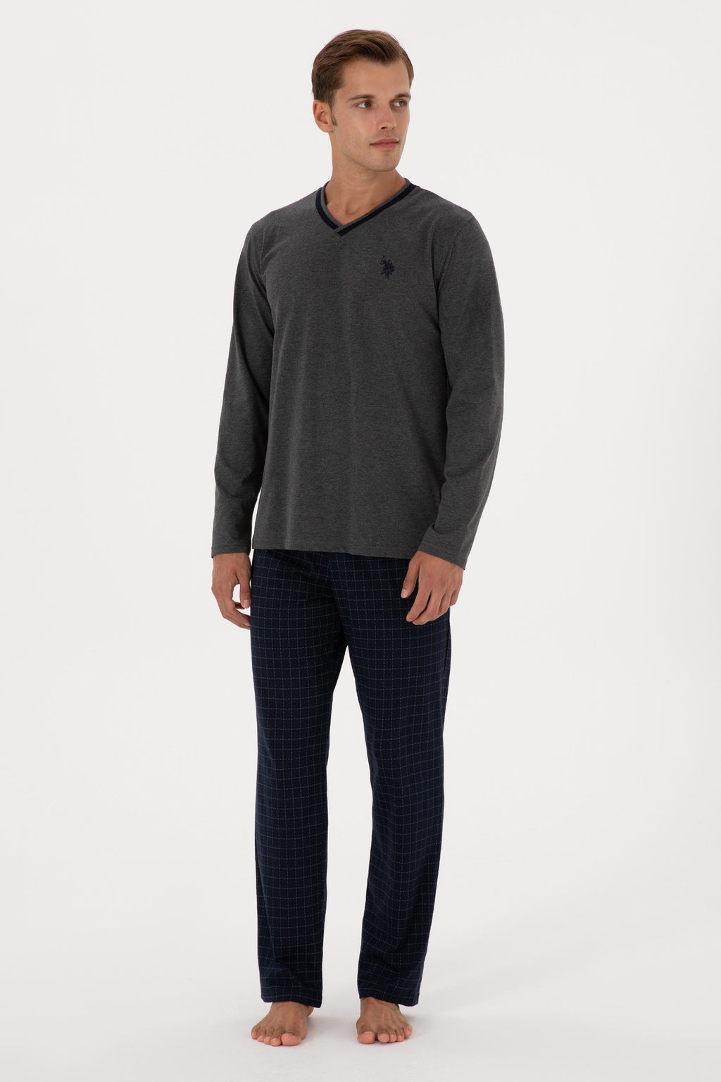 Erkek Antrasit Melanj Pijama Tak_m_ Sepette S_rpriz _ndirim - U.s. polo assn фото 4