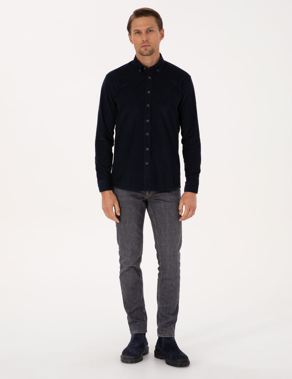 Lacivert Regular Fit Uzun Kollu G_mlek