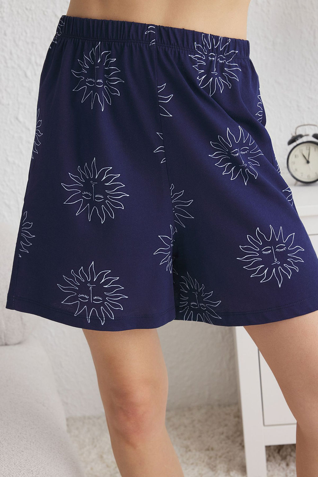 Trendyolmilla Lacivert %100 Pamuklu Gunes Desenli Sortlu Orme Pijama Tak?m? THMSS25PT00139  фото 6