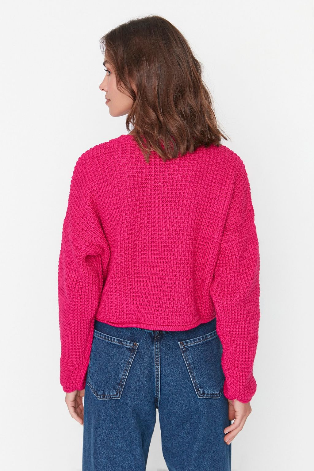 Yesil Crop Genis Kal?p Triko Kazak TWOAW23KZ01193 - Trendyolmilla фото 12