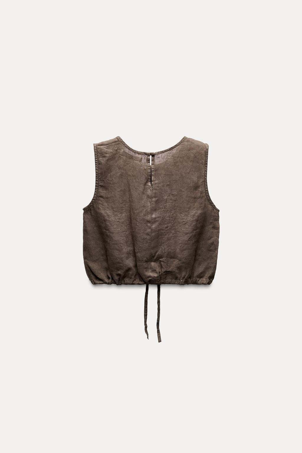 ZW COLLECTION 100% LINEN TOP WITH TIES - Zara фото 12