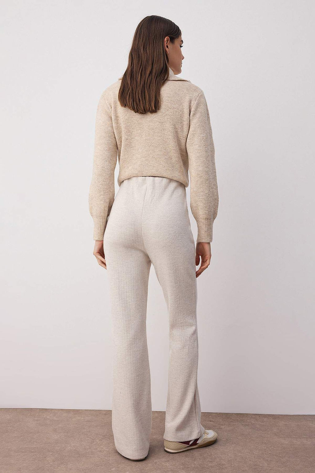 Bej F?rcal? Pointel Yuksek Bel Esnek Orme Pantolon TWOAW26PL00026 - Trendyolmilla фото 4