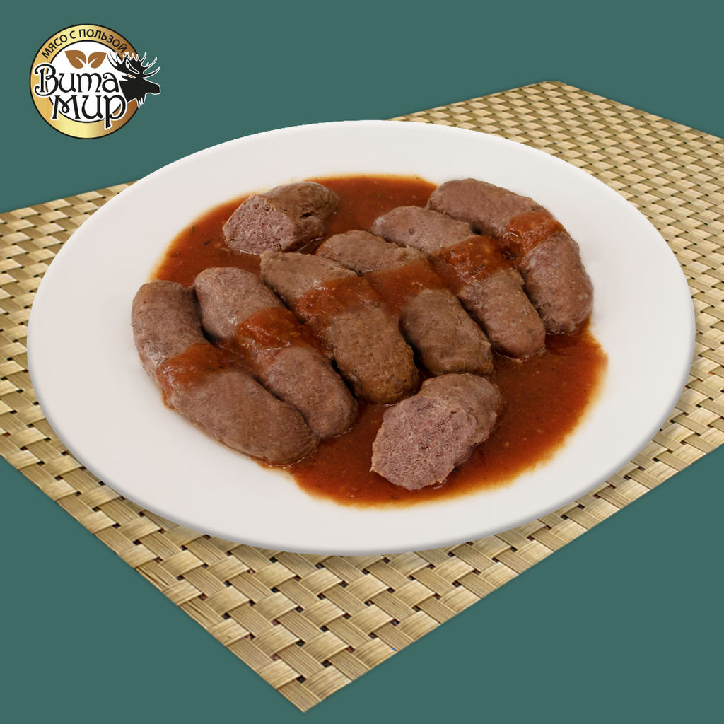 Колбаски охотничьи из мяса лося в томатном соусе с травами высший сорт ВитаМир , 340г  фото 3
