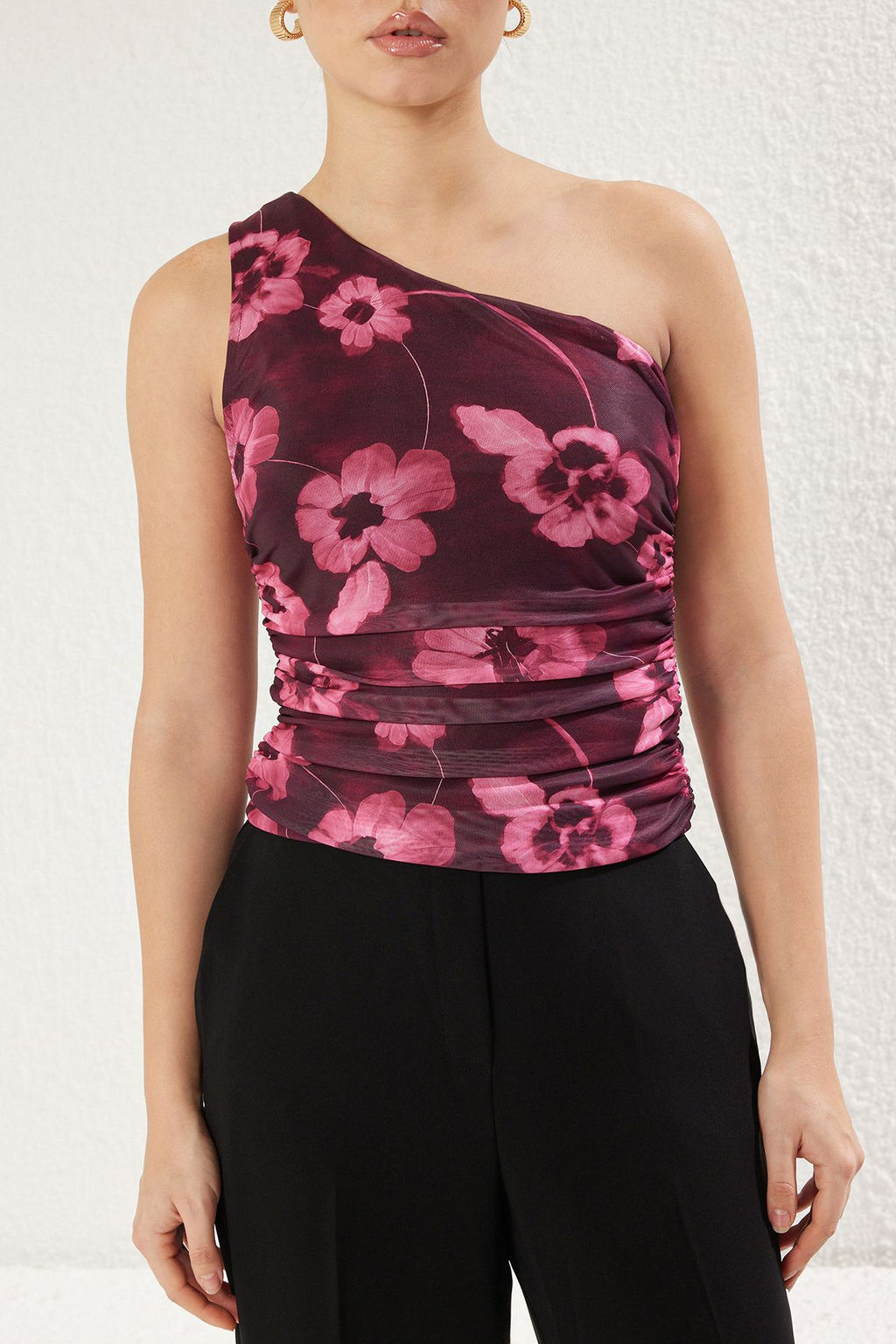 Trendyolmilla Lacivert Soyut Drape Detayl? Tek Omuzlu Fitted/Vucuda Oturan Tul Esnek Orme Bluz TWOSS24BZ00311  фото 14