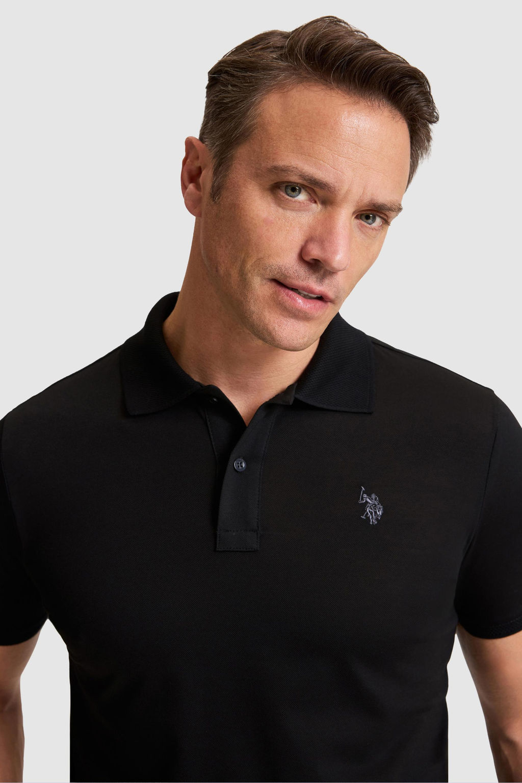 Erkek Siyah Regular Fit Polo Yaka Basic Ti__rt