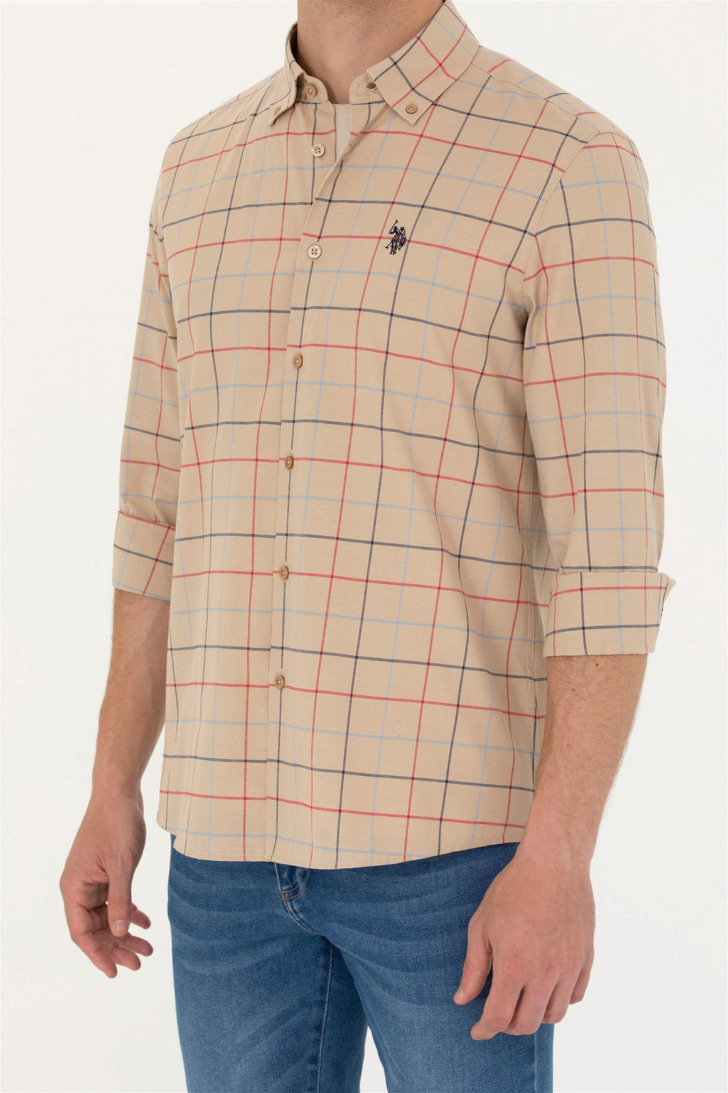 U. S. Polo Assn Мужская рубашка песочного цвета в клетку - U.s. polo assn фото 6