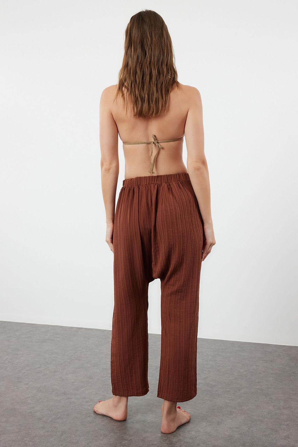 Ekru Dokuma Salvar Plaj Pantolon TBESS24PL00011 - Trendyolmilla фото 22