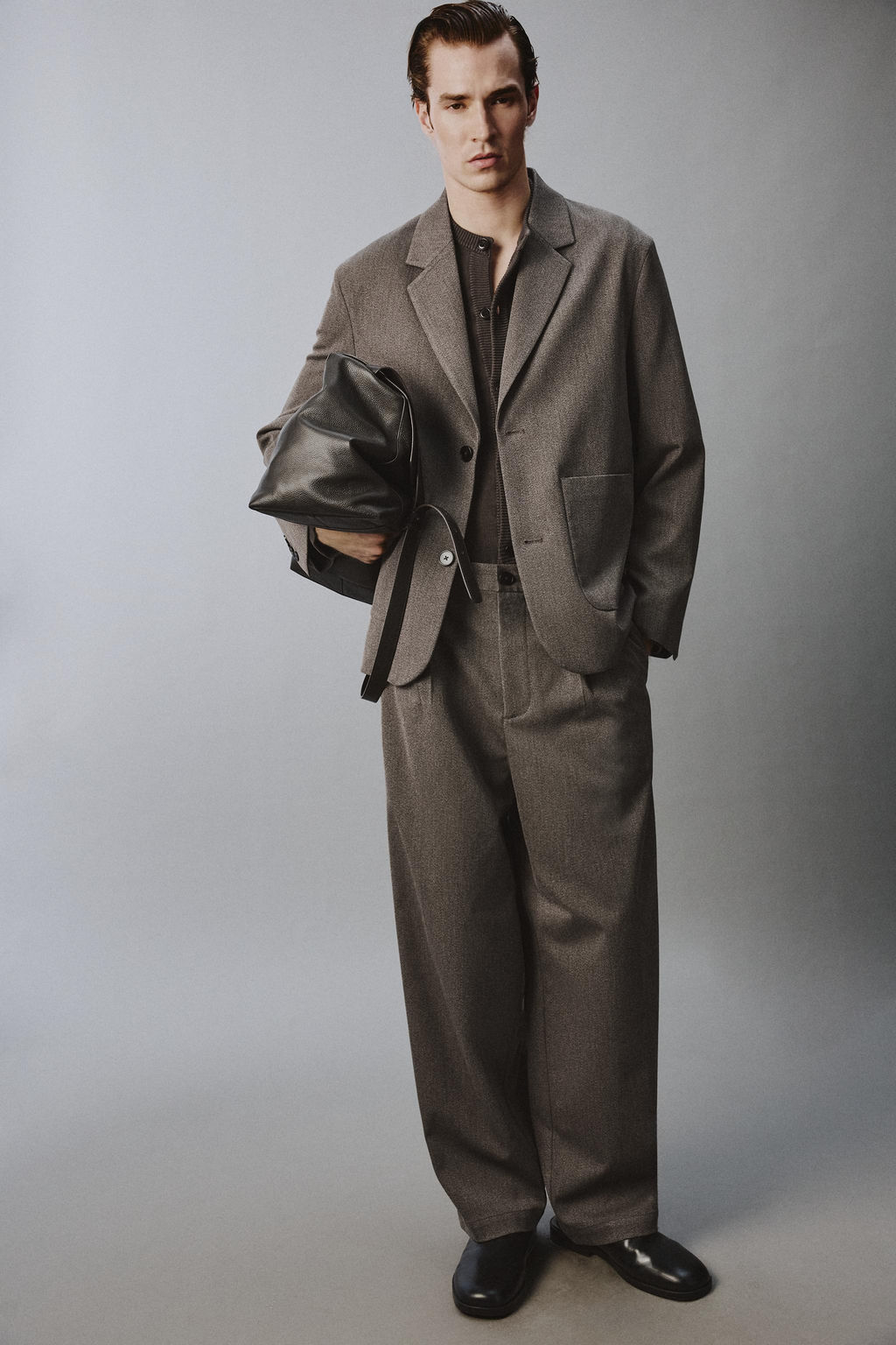 PANTAL?N WIDE FIT TRAJE ESTRUCTURA RELAXED FIT / Marr?n / Topo - Zara фото 5