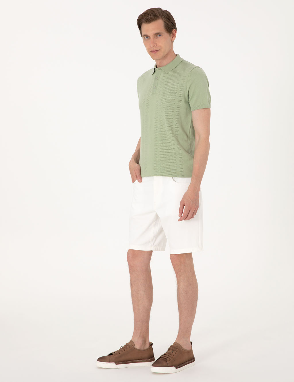 A__k Haki Slim Fit %100 Pamuk Polo Yaka Triko Ti__rt
