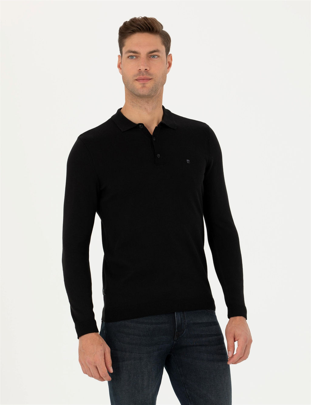 Siyah Slim Fit Polo Yaka Basic Triko Kazak - Pierre cardin фото 5