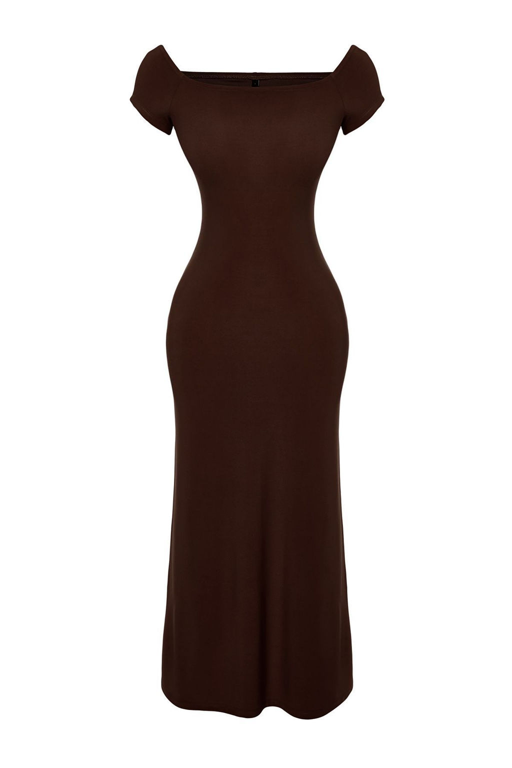 TRENDYOLMILLA Kahverengi Carmen Yaka Fitted/Vucuda Oturan Esnek Orme Maxi Kalem Elbise TWOSS24EL00096 фото 7