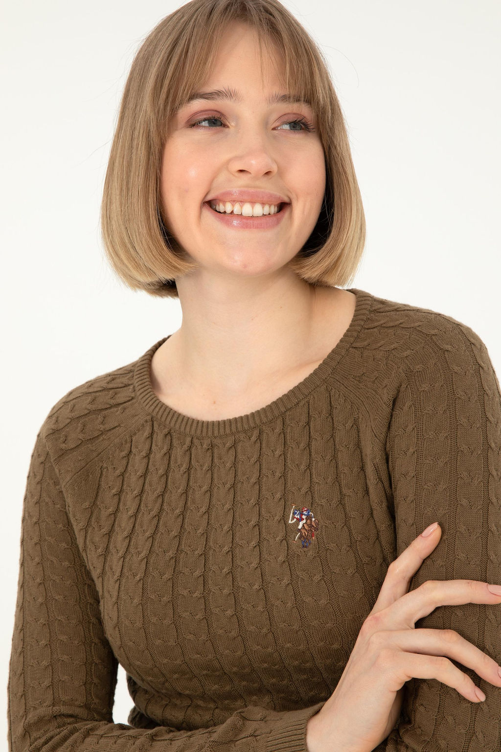 Женский базовый свитер цвета хаки с круглым вырезом Неожиданная скидка в корзине - U.s. polo assn фото 2