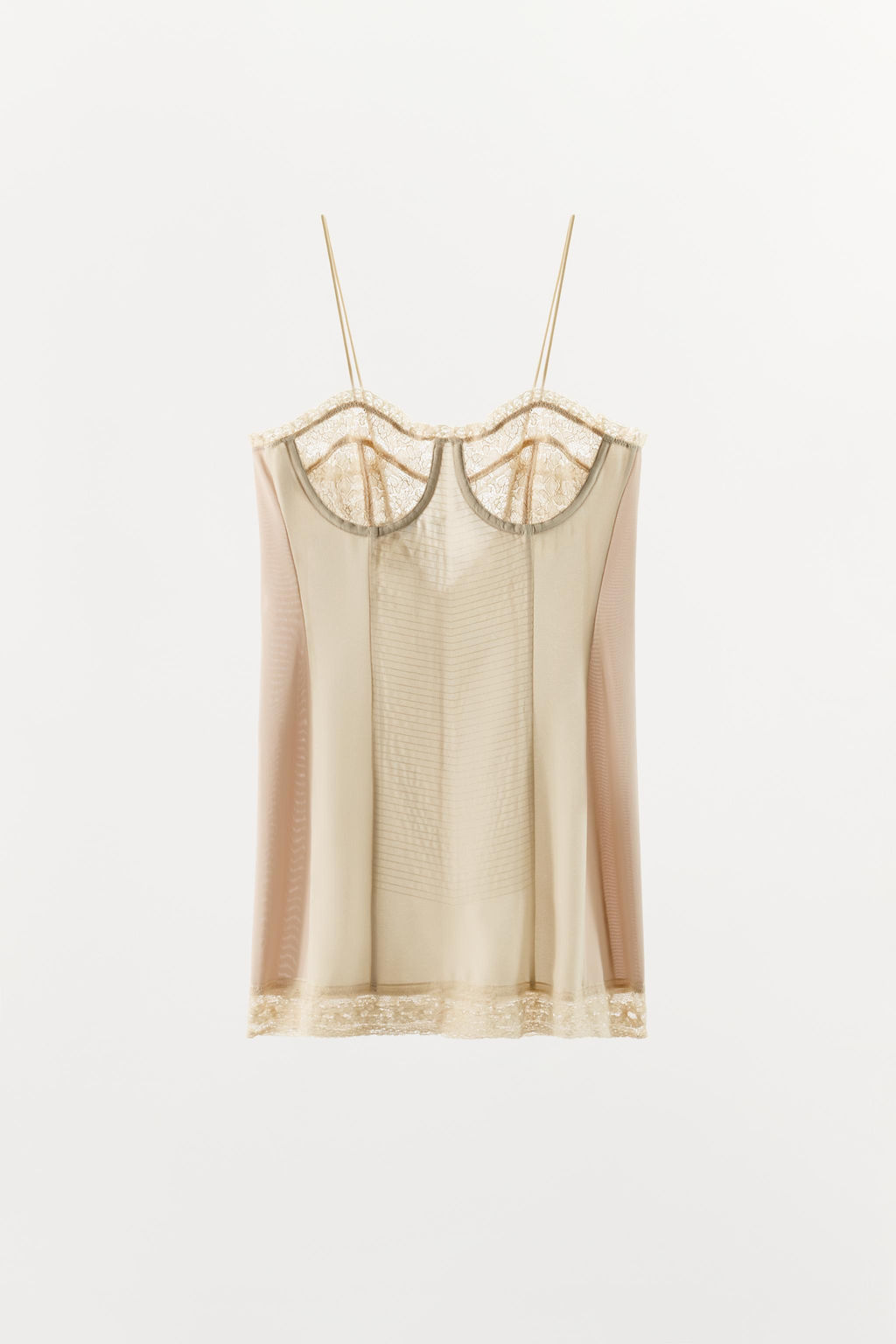 VESTIDO MINI COMBINADO AROS ENCAJE / Crudo / Beige - Zara фото 4