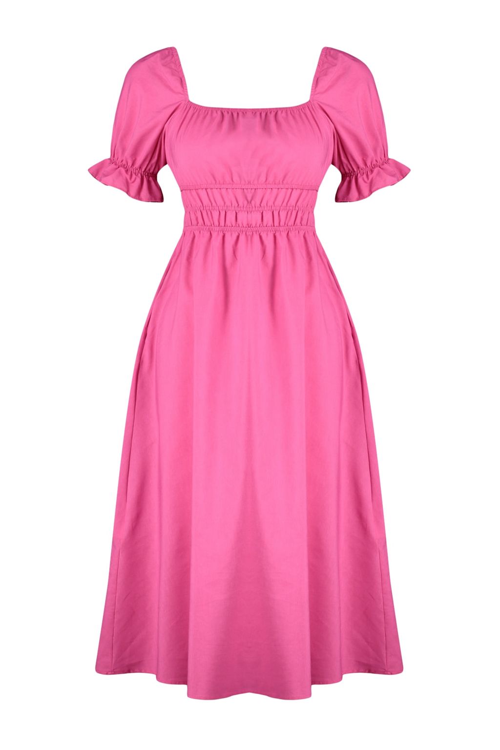 TRENDYOLMILLA K?rm?z? Belden Ac?lan Balon Kollu Midi Dokuma Elbise TWOSS22EL1768  фото 7