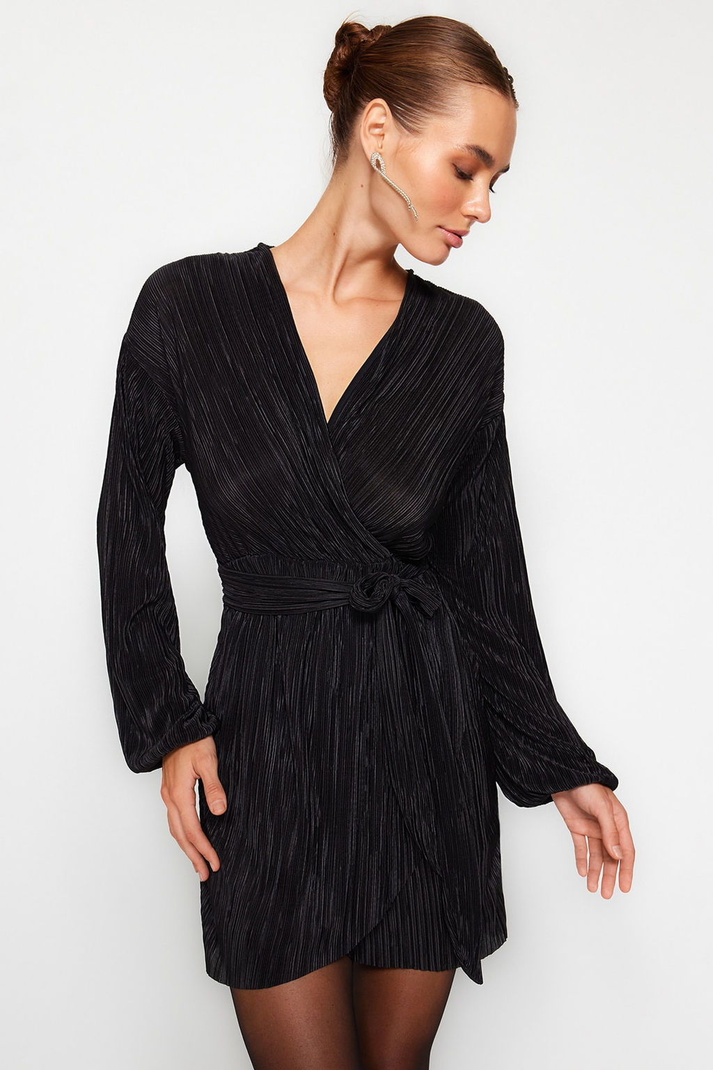 Siyah Kusakl? A-Kesim Astarl? Piliseli Orme K?sa S?k Abiye Gece Mezuniyet Elbisesi TPRAW24EL00108