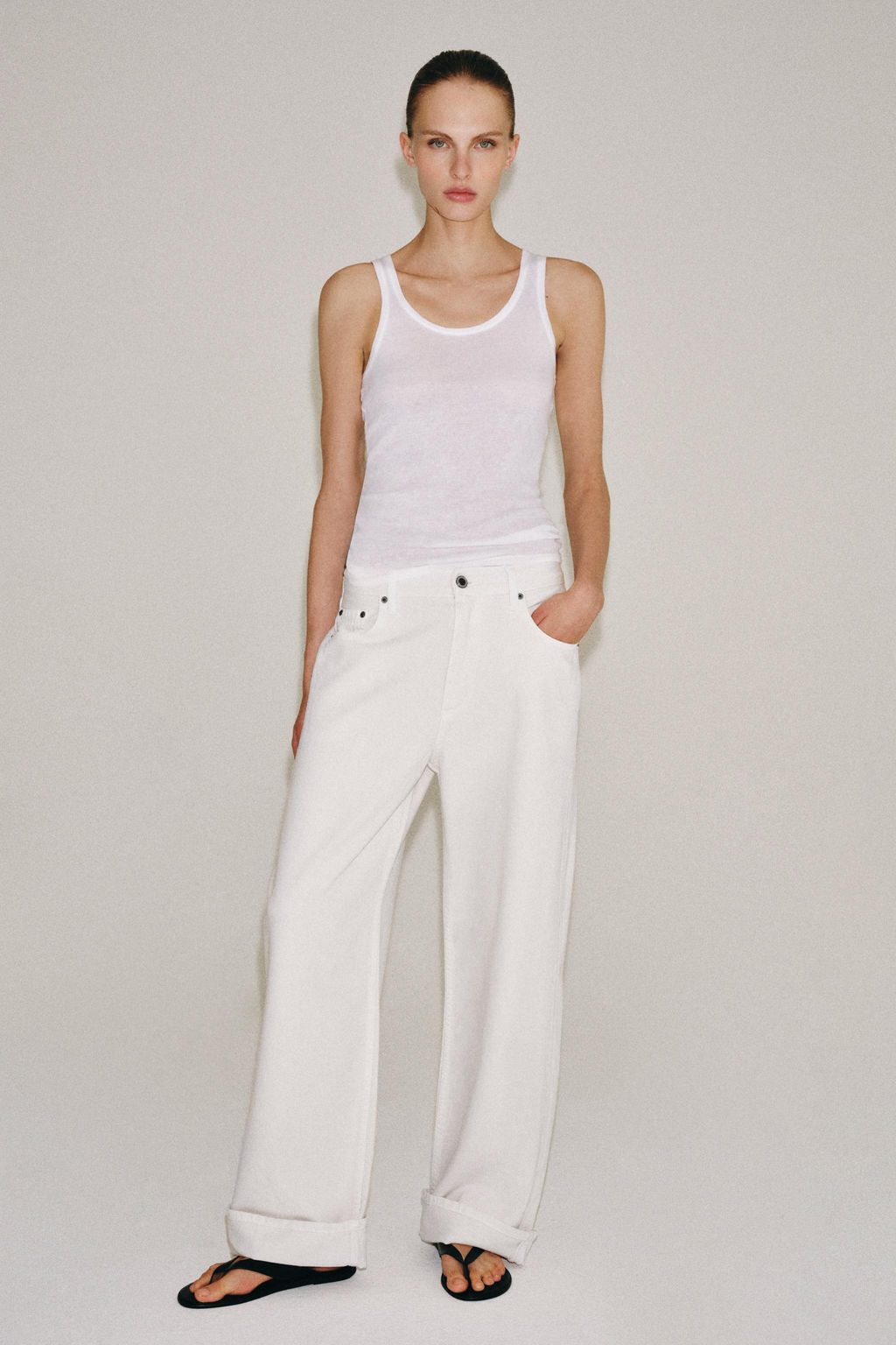 JEANS ZW COLLECTION BAGGY TIRO MEDIO / Blanco roto - Zara фото 4