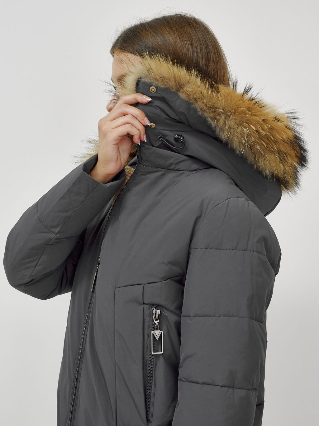 Куртка ПРЕМИУМ КЛАССА зимняя с мехом ЕНОТА, темно-серого цвета - Mtforce фото 9