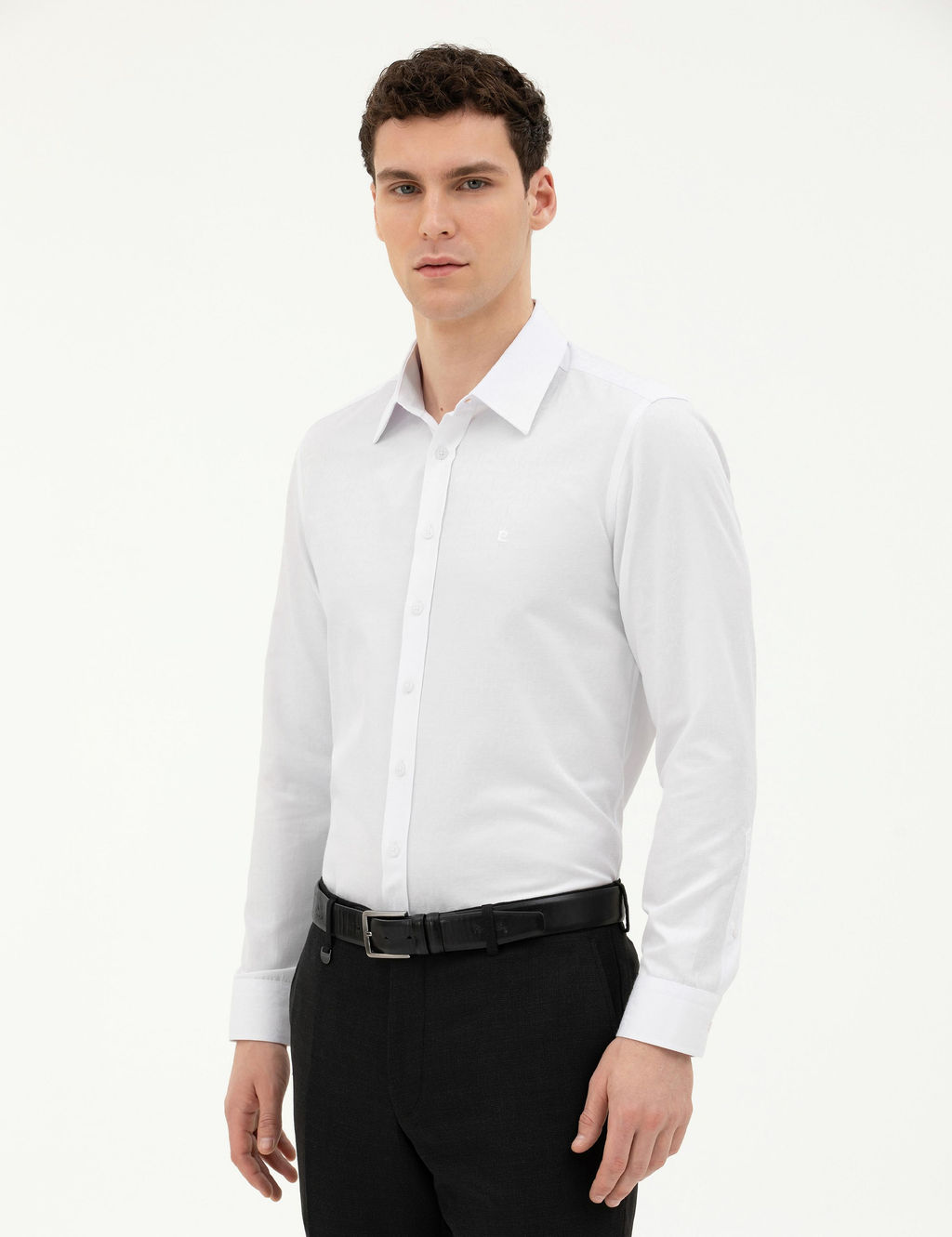 Рубашка Pierre Cardin Slim Fit белая с длинным рукавом