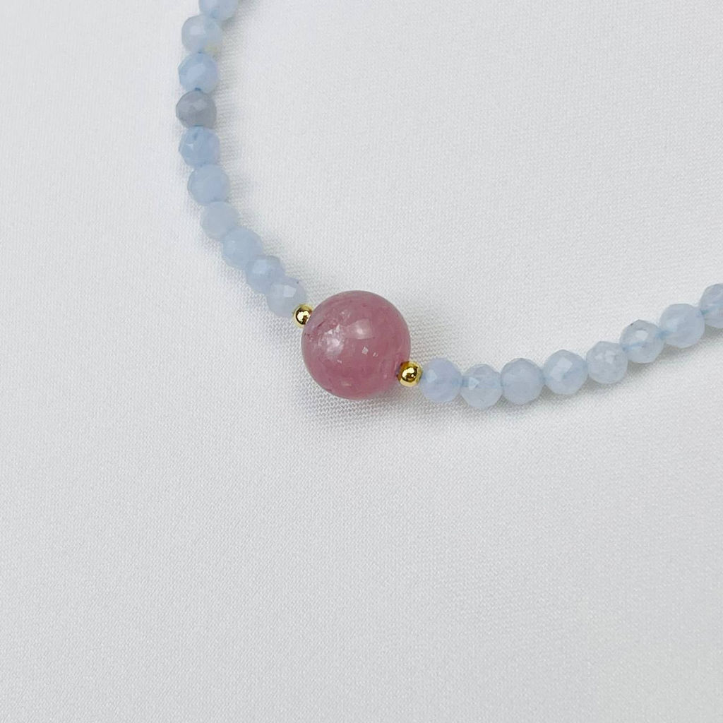 Браслет из Голубого агата и Розового кварца - Радуга самоцветов фото 3