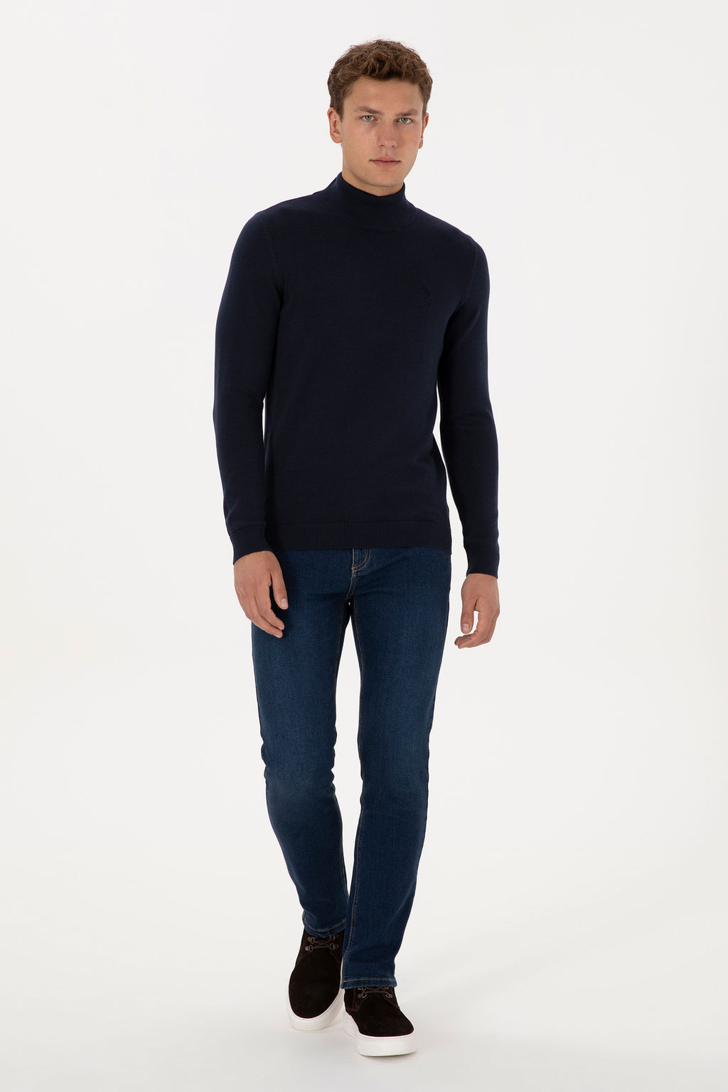 Erkek Slim Fit Yar_m Bal_k__ Yaka Lacivert Basic Kazak - U.s. polo assn фото 11