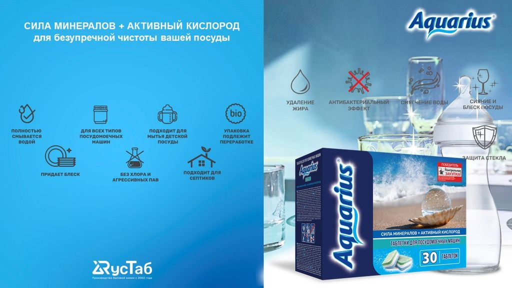 Таблетки для ПММ AQUARIUS Сила Минералов + Активный Кислород 30 шт  фото 2