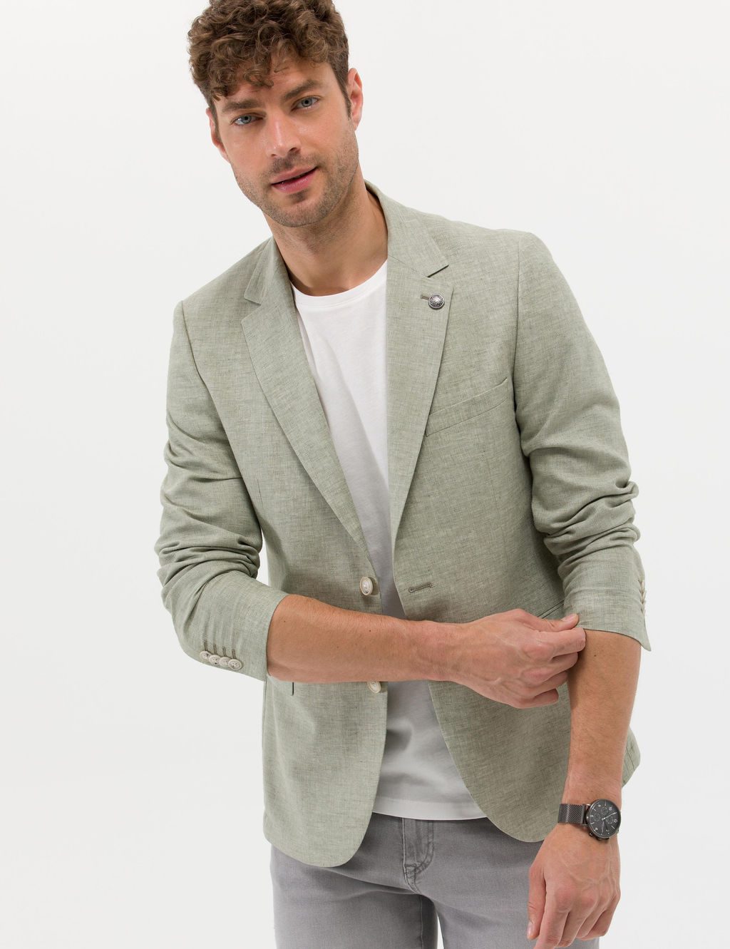 A__k Ye_il Ekstra Slim Fit Keten Kar___ml_ Blazer Ceket